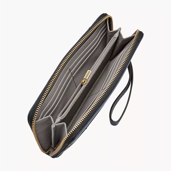 Jori RFID Zip Clutch Fossil midnight navy Leather Wristlet multi compartments - Picture 2 of 13